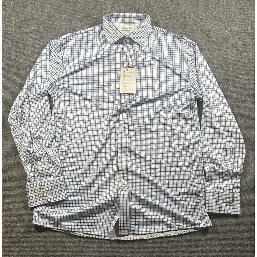Collars & Co Men's Large LS Button Shirt Blue Plaid Wicking 4 Way Stretch NWT